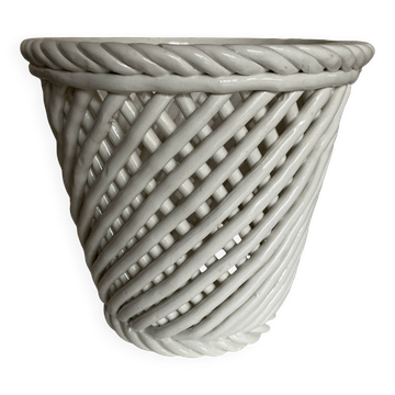 XXL woven ceramic cache pot from Bassano 1960, numbered Italian work.