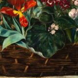 Floral composition in basket by H. Vaneyck- dated 1895