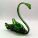 2 vintage glass SWANS, handcrafted, bottle green, early 20th century