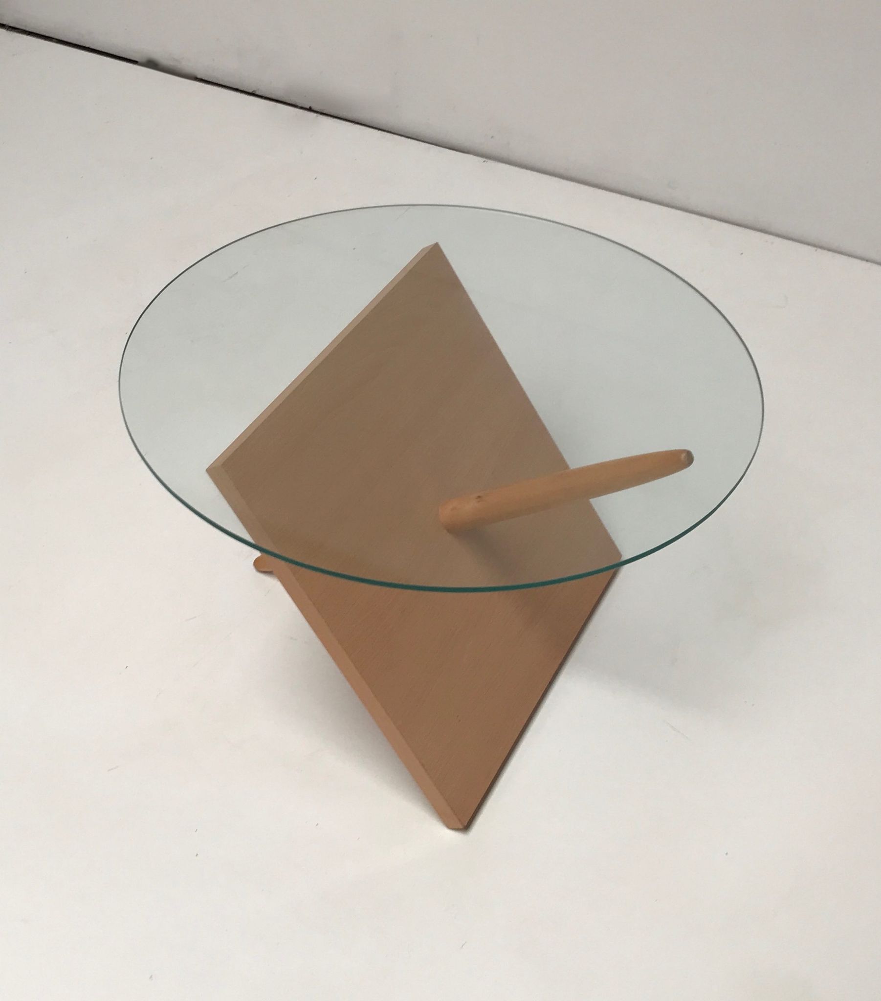 Sculptural beech wood and glass round coffee table Netherlands 1990s