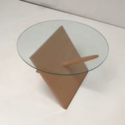 Sculptural beech wood and glass round coffee table Netherlands 1990s