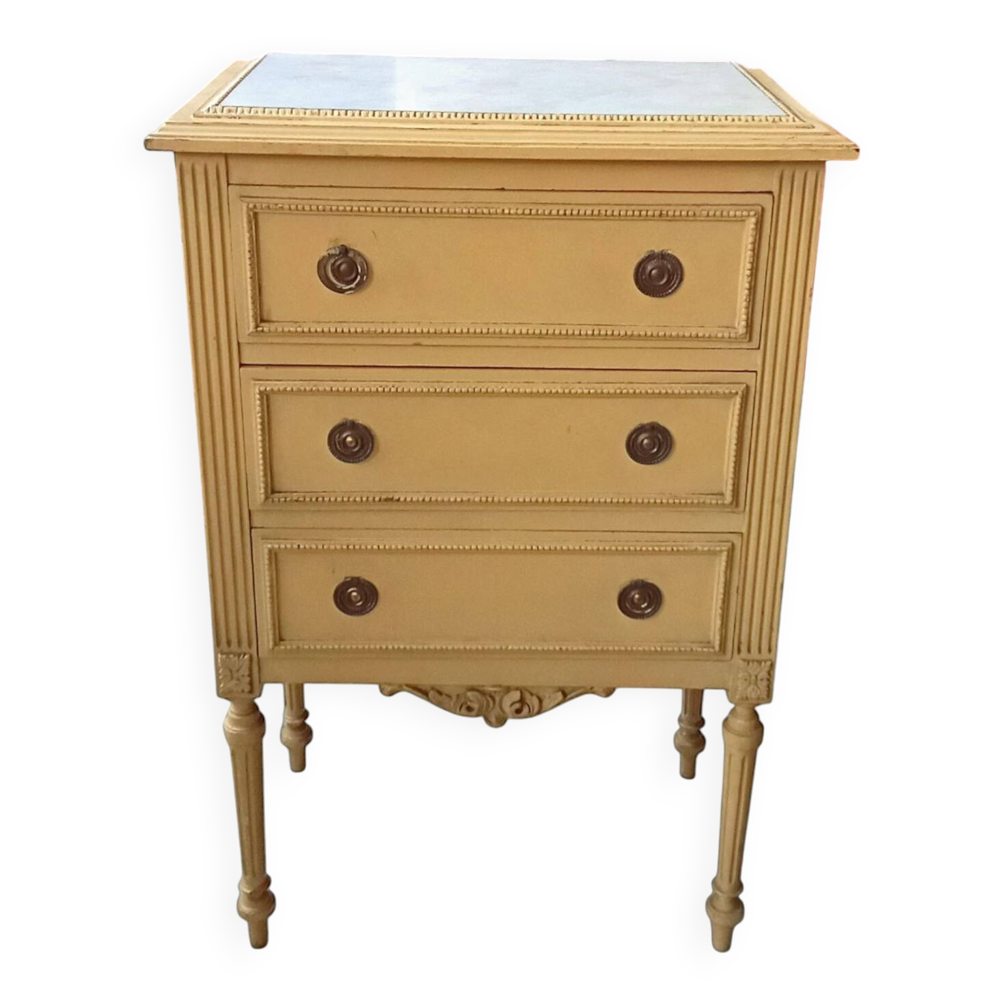 Antique small side table, Louis XVI style chest of drawers