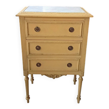 Antique small side table, Louis XVI style chest of drawers