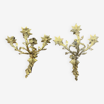 Rococo style wall candle holders. Solid gilded bronze.