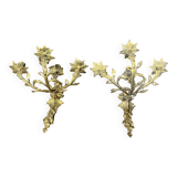 Rococo style wall candle holders. Solid gilded bronze.