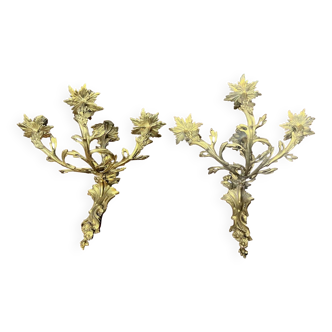 Rococo style wall candle holders. Solid gilded bronze.