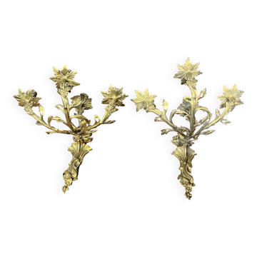 Rococo style wall candle holders. Solid gilded bronze.