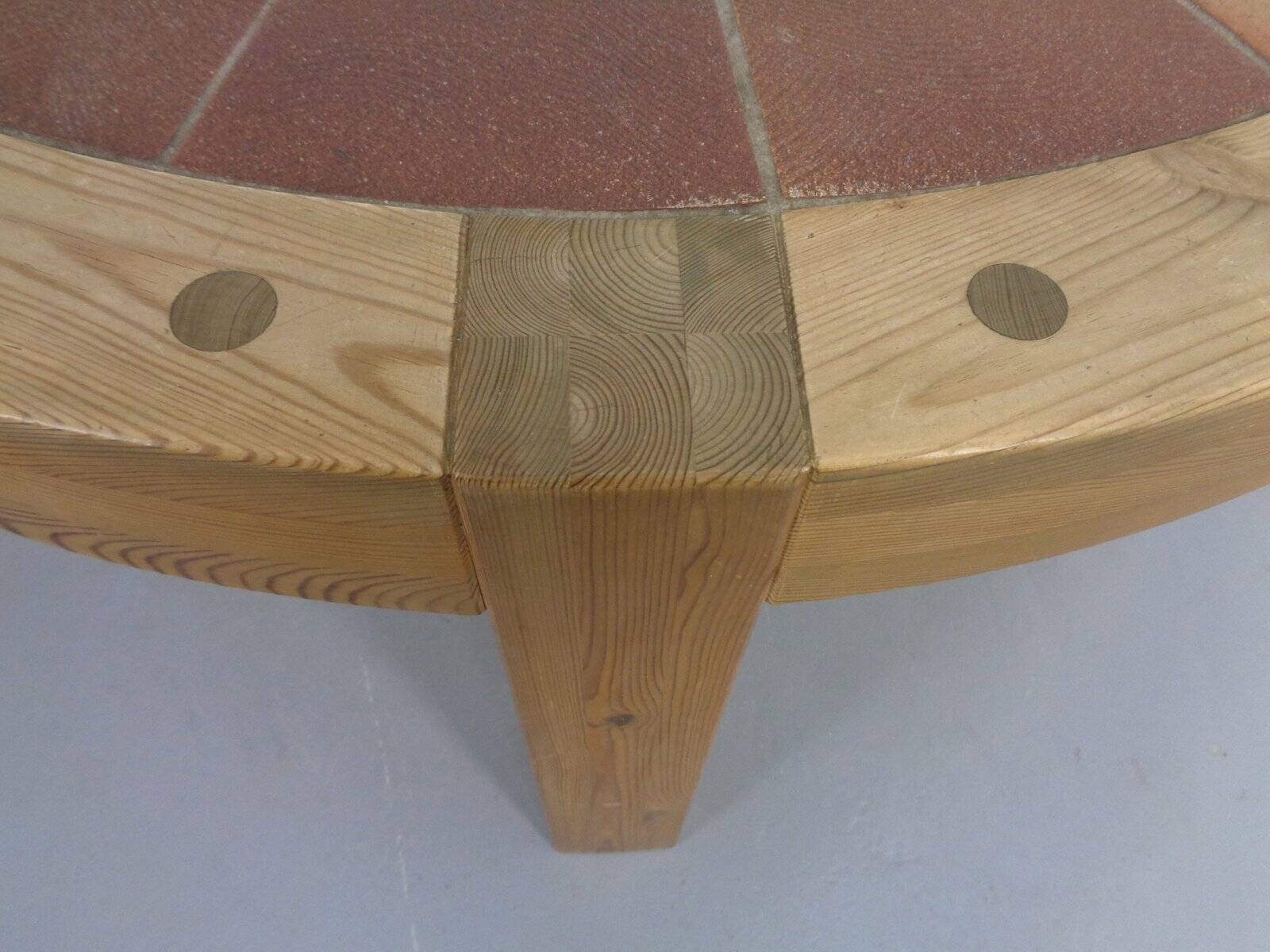 Large pine and ceramic coffee table by Lisbeth Sallingboe for Sallingboe, Denmark, 1970s.