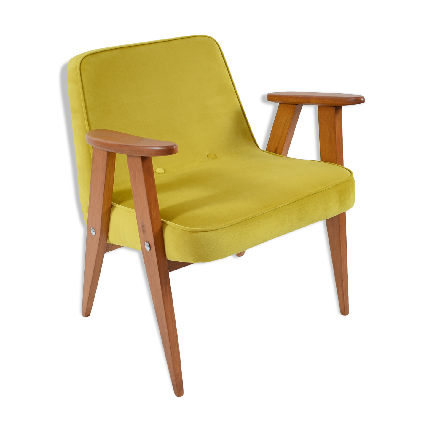 Vintage velvet armchair 366, designer J. Chierowski, restored, yellow velvet