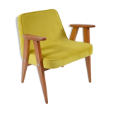 Vintage velvet armchair 366, designer J. Chierowski, restored, yellow velvet