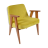 Vintage velvet armchair 366, designer J. Chierowski, restored, yellow velvet
