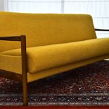 Scandinavian-style yellow boucle sofa with folding function, 1960s