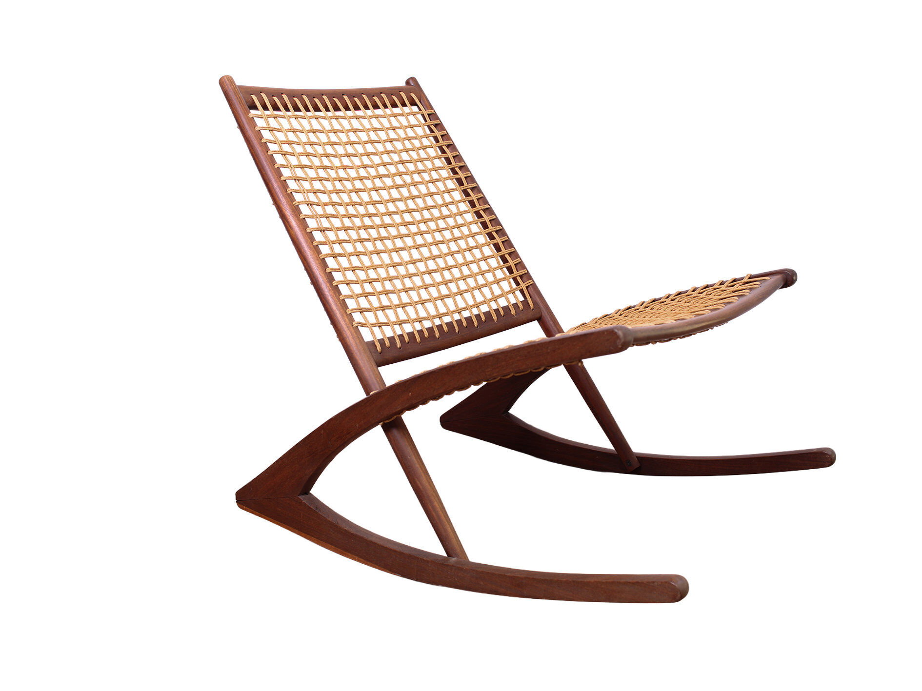 Rocking chair de style Fredrik Kayser des années 50 en teck.