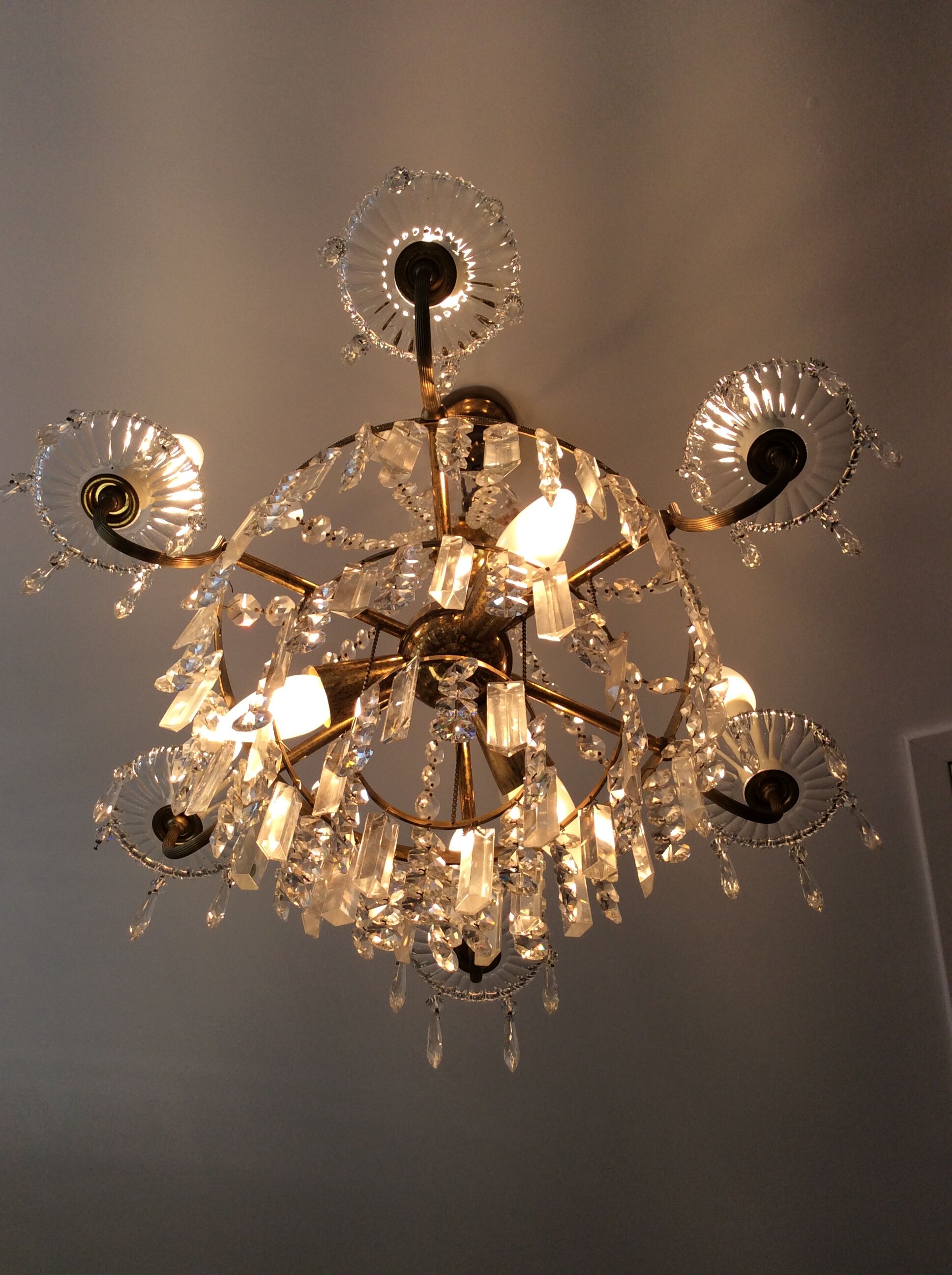 Old hot air balloon chandelier with crystal and bronze grapevines 9 fires