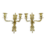 Pair of antique wall sconces in bronze - Louis XVI style / Saying