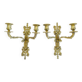Paire d'appliques murales anciennes en bronze - Style Louis XVI / Dire