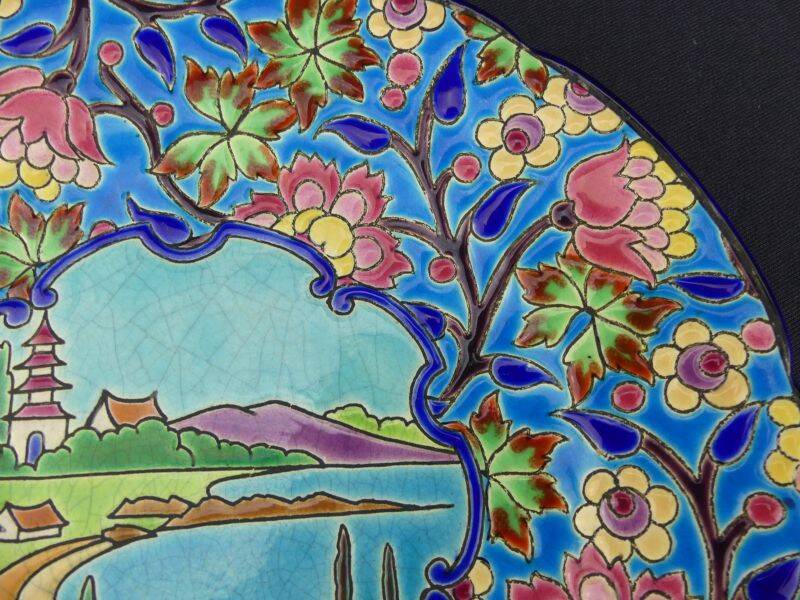 Decorative plate in Longwy enamels