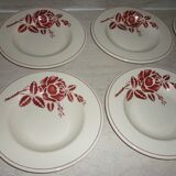 Lot de 6 assiettes creuses anciennes en faïence beige et rouge