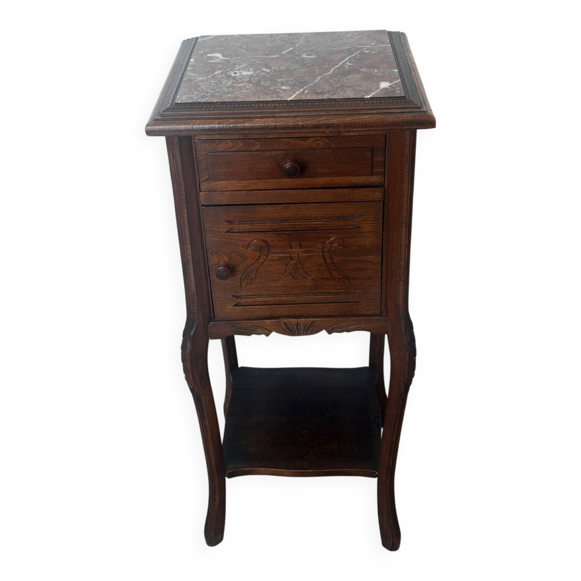 Nightstand / side table in wood and marble, late 19th century.