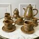 service à café 6 tasses et sous-tasses, theière et sucrier en cérémique / poterie / grès années 50-6