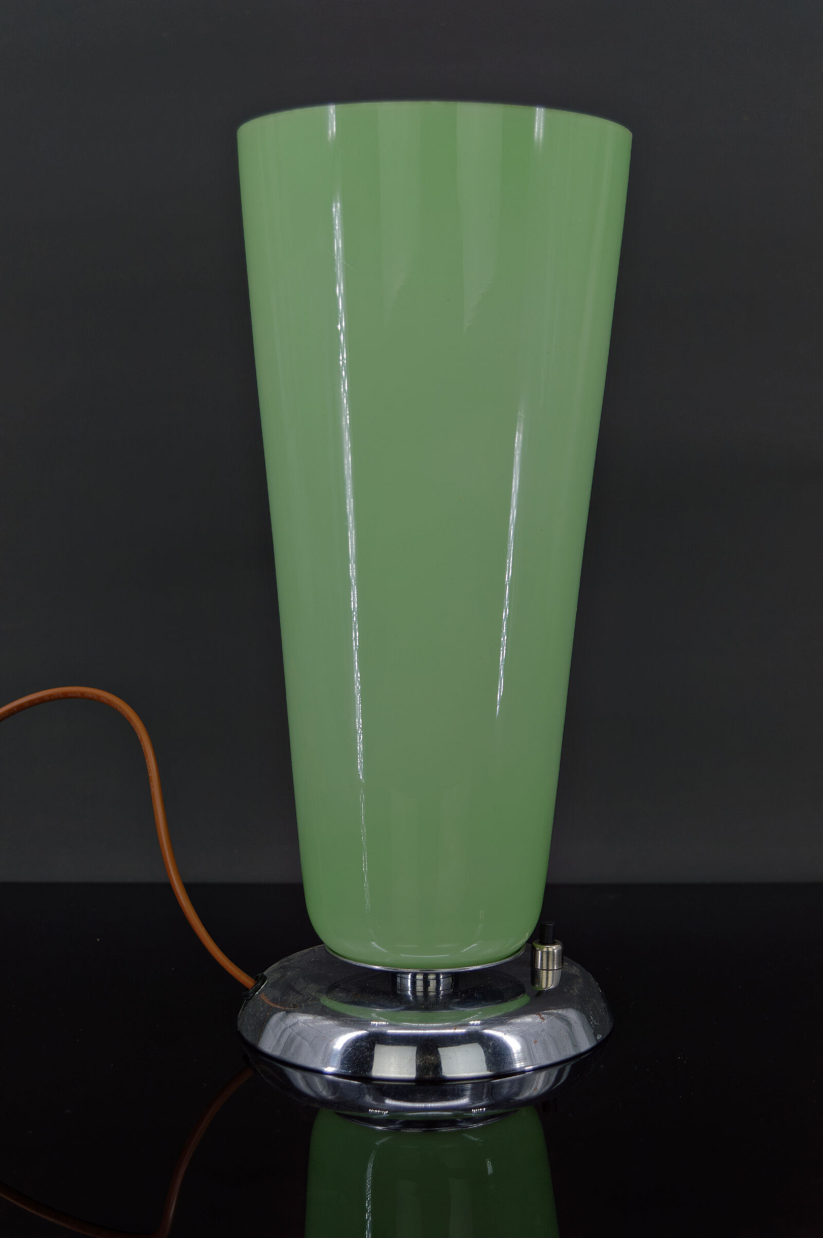 Art Deco lamp in chrome and celadon glass, France, circa 1930