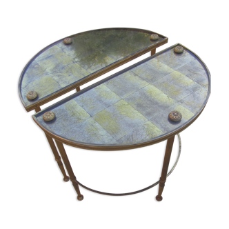 Paire de bouts de canapé, bronze doré et verre années 50