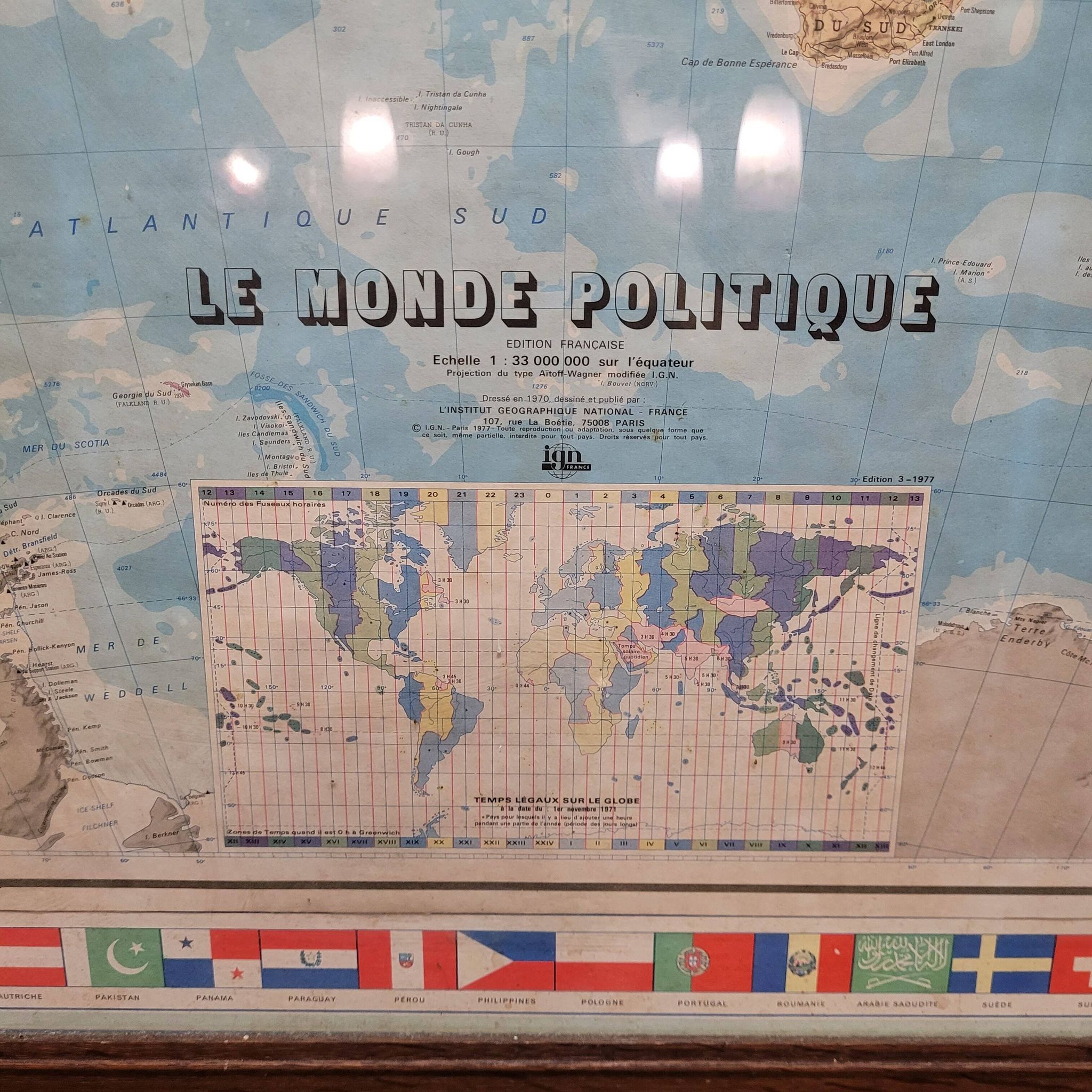 Globe map / Planisphere "Le Monde Politique", National Geographic Institute, 20th century – Fran