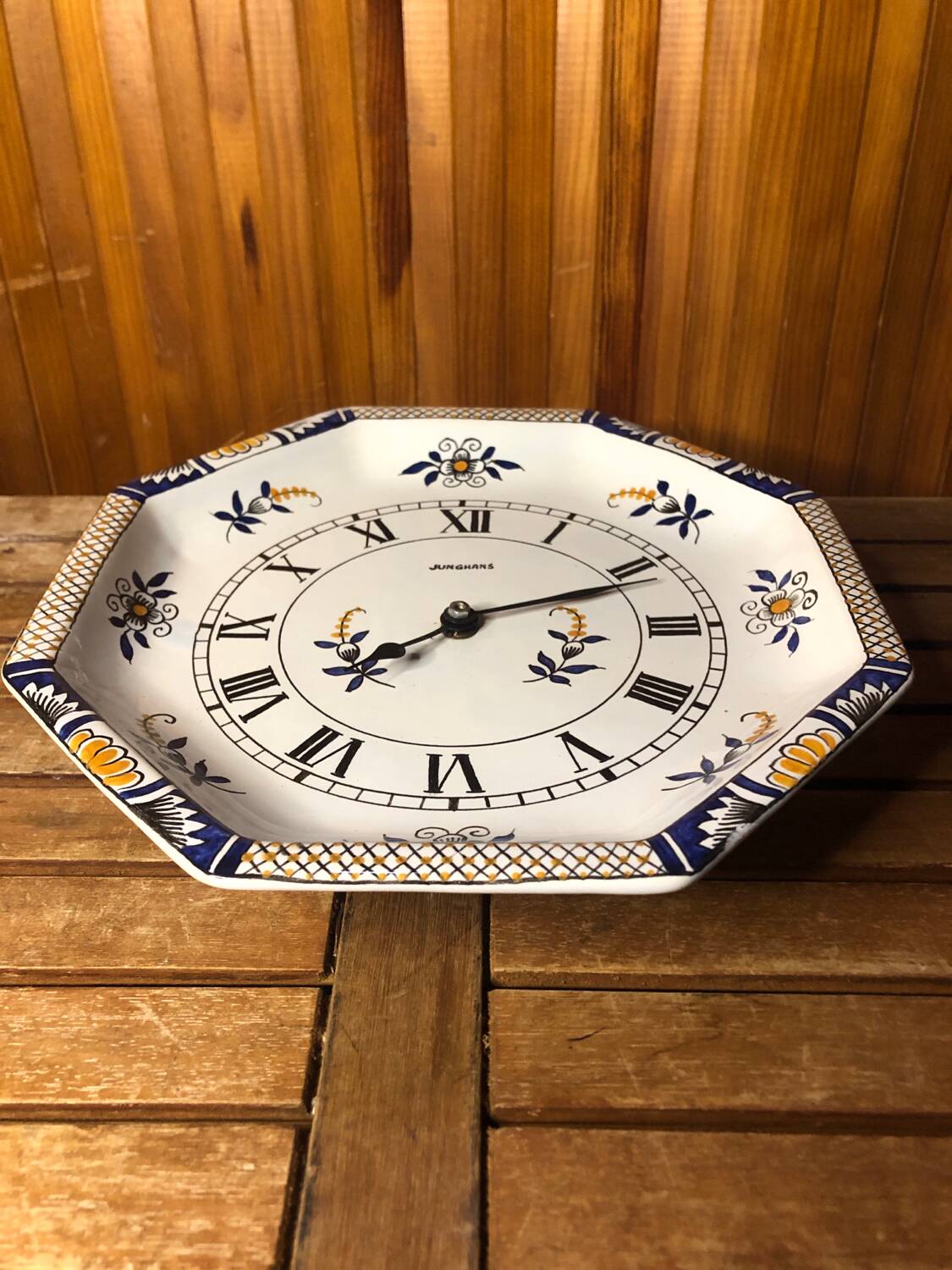 Old pendulum plate junghans white painted ceramic vintage #a537