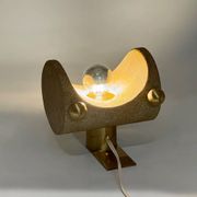 Brutalist Italian Light in Stone and Brass – 1970s Table Lamp