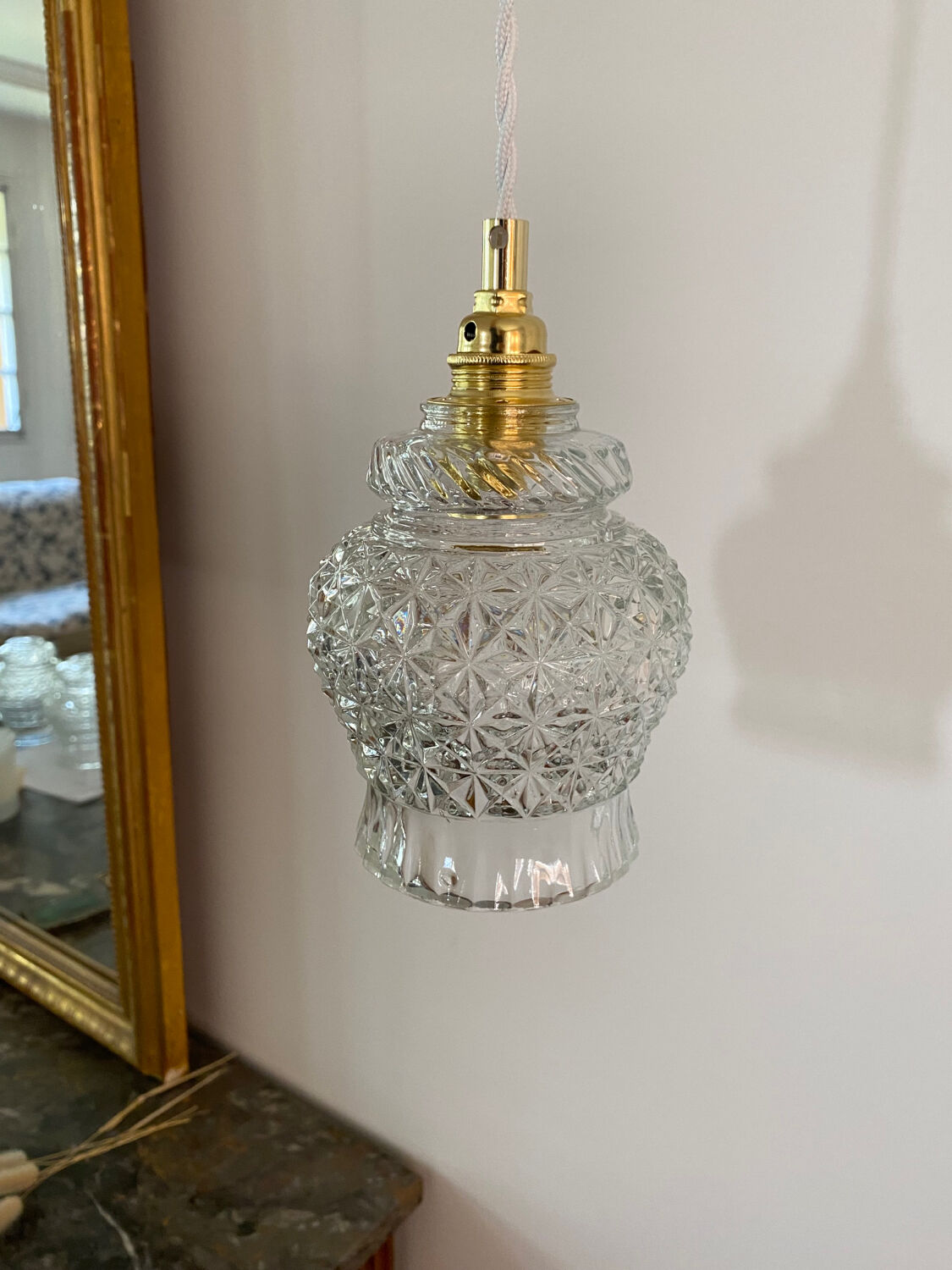 Walking lamp or pendant lamp with vintage tulip