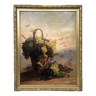Nature-morte au panier de raisins, huile sur toile XIXe signée G. Debat