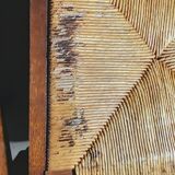 Breton dining room table with 2 extensions and 6 chairs with carved Breton characters
