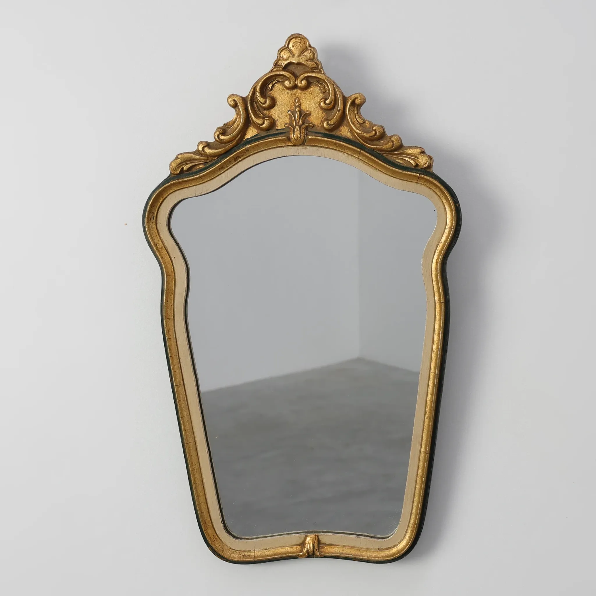 Small Louis XV Style Gilt Mirror with Green and Cream Frame, Italy, 20th Ce