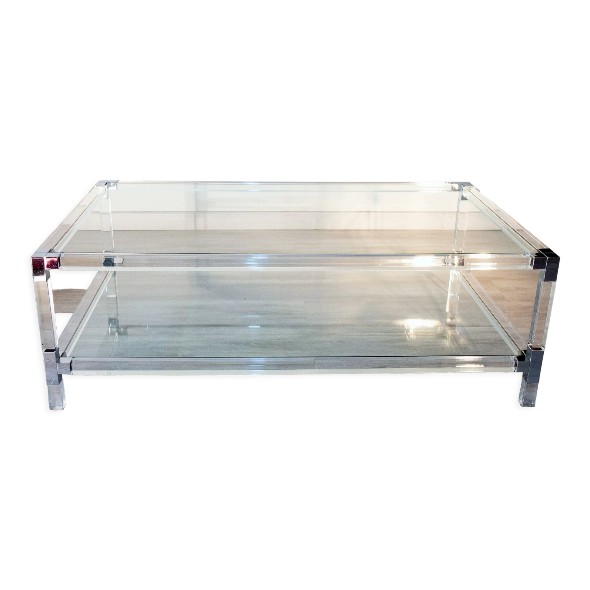 Glass and plexiglass coffee table, 1970-80