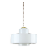 Mid-century Italian White Glass and Brass Pendant Lamp