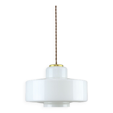 Mid-century Italian White Glass and Brass Pendant Lamp