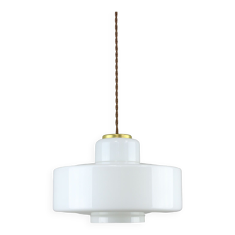 Mid-century Italian White Glass and Brass Pendant Lamp