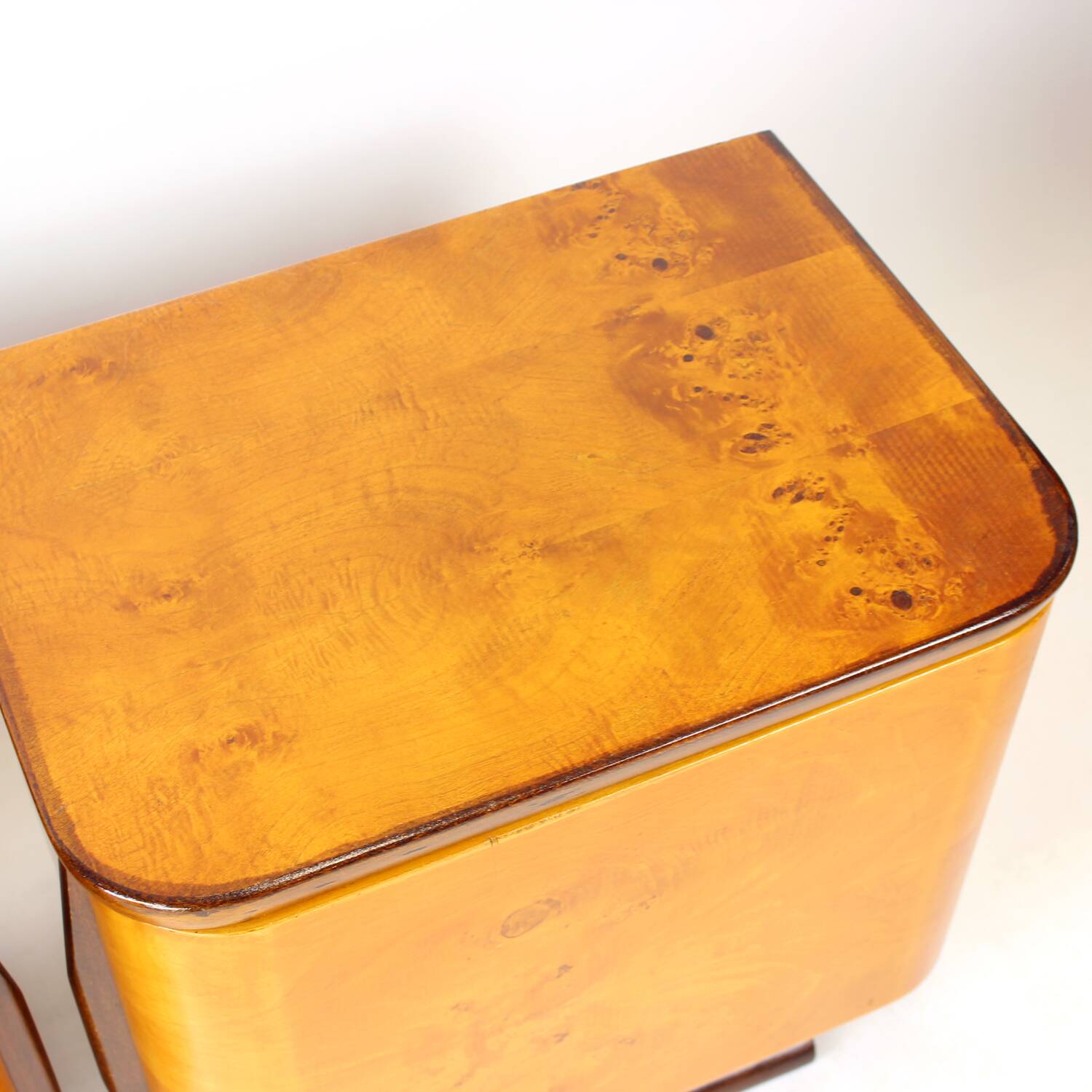 Pair Of Art Deco Bedside Tables, Walnut Veneer, Czechoslovakia, 1940s