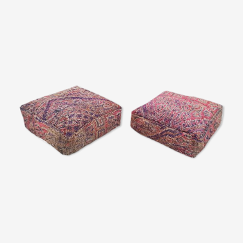 Ensemble de 2 poufs marocains en tapis