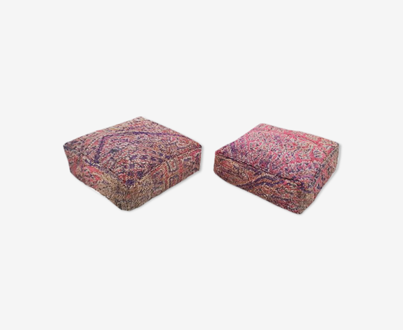 Ensemble de 2 poufs marocains en tapis