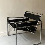 Wassily tubular armchair in chrome & black leather, designed by Marcel Breuer in 1970.