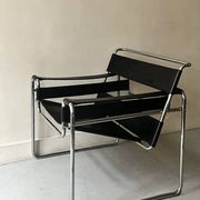 Wassily tubular armchair in chrome & black leather, designed by Marcel Breuer in 1970.