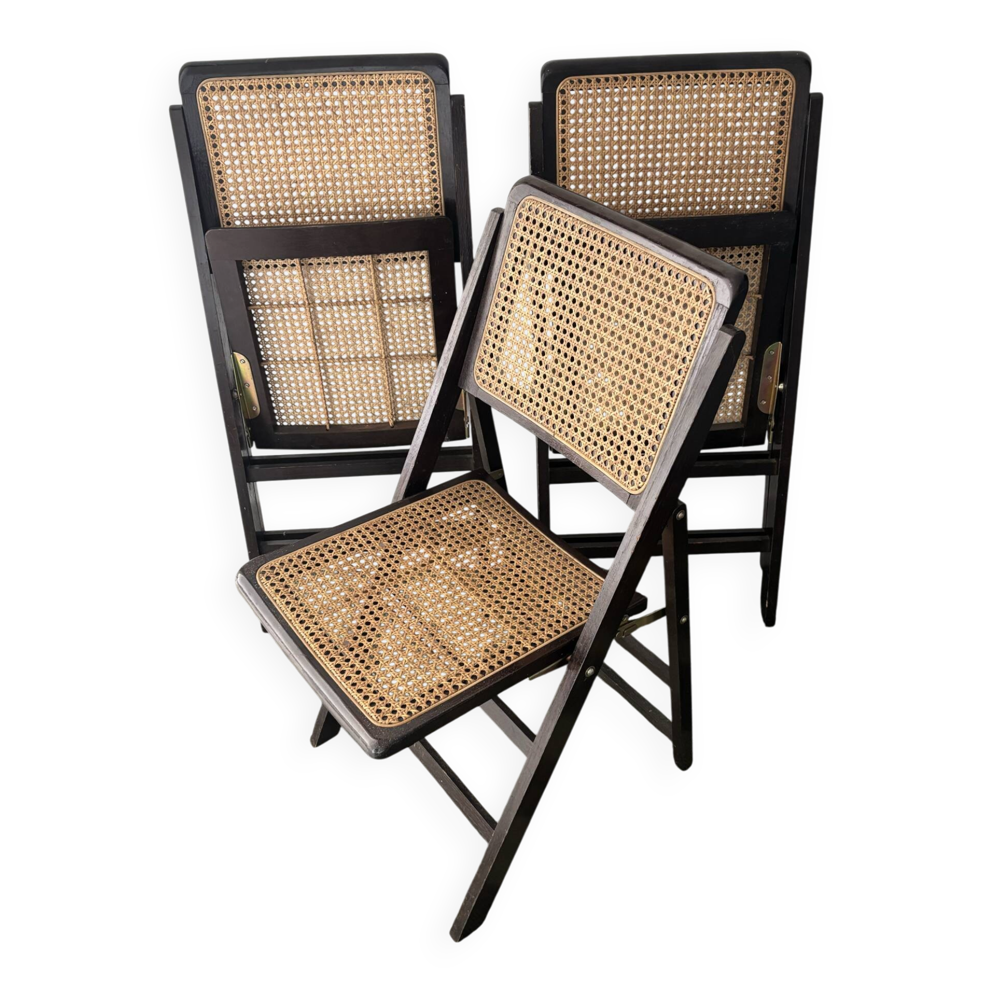 3 chaises pliantes en rotin de style mid-century moderne