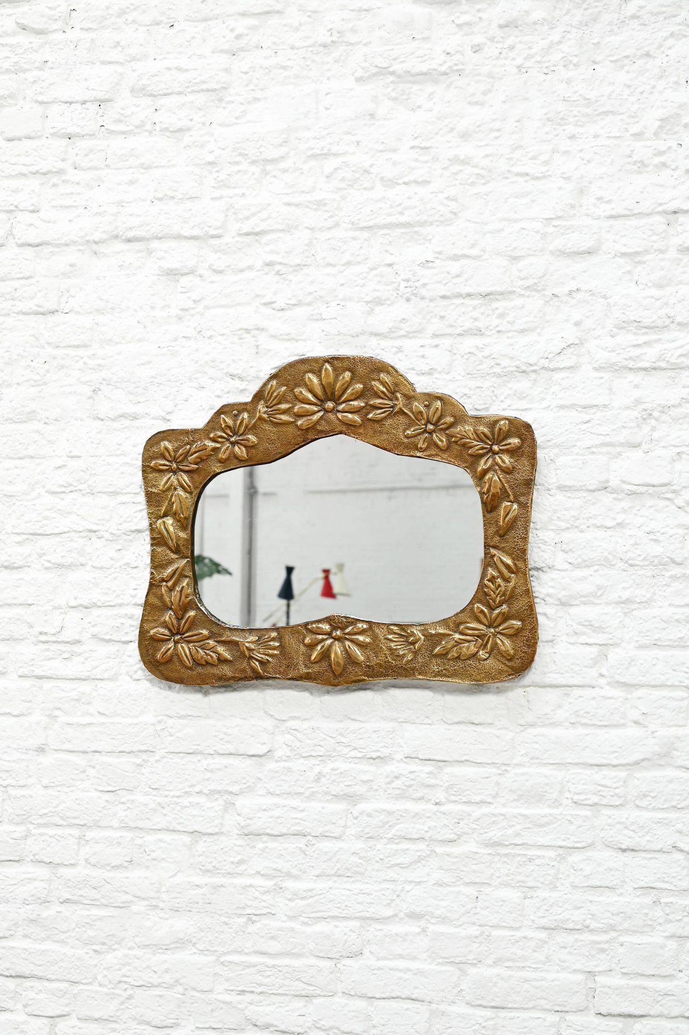 Art Nouveau Decorated Copper Mirror, France, 1920s