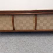 Three-seater modernist teak sofa, France circa 1950.
