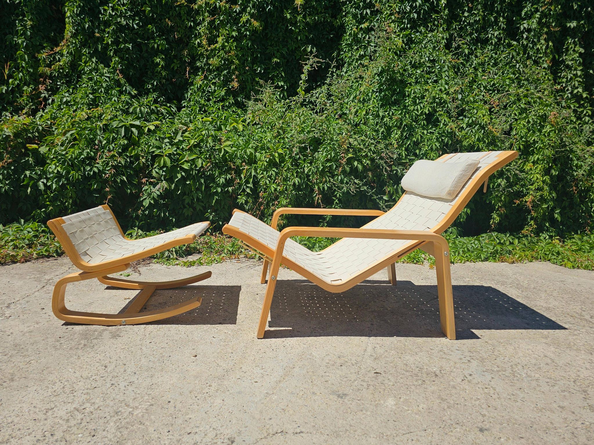 Pulkka lounge chair pair with ottoman by Ilmari Lappalainen for IKEA
