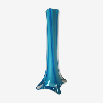 Vase en verre murano, soliflore vintage bleu