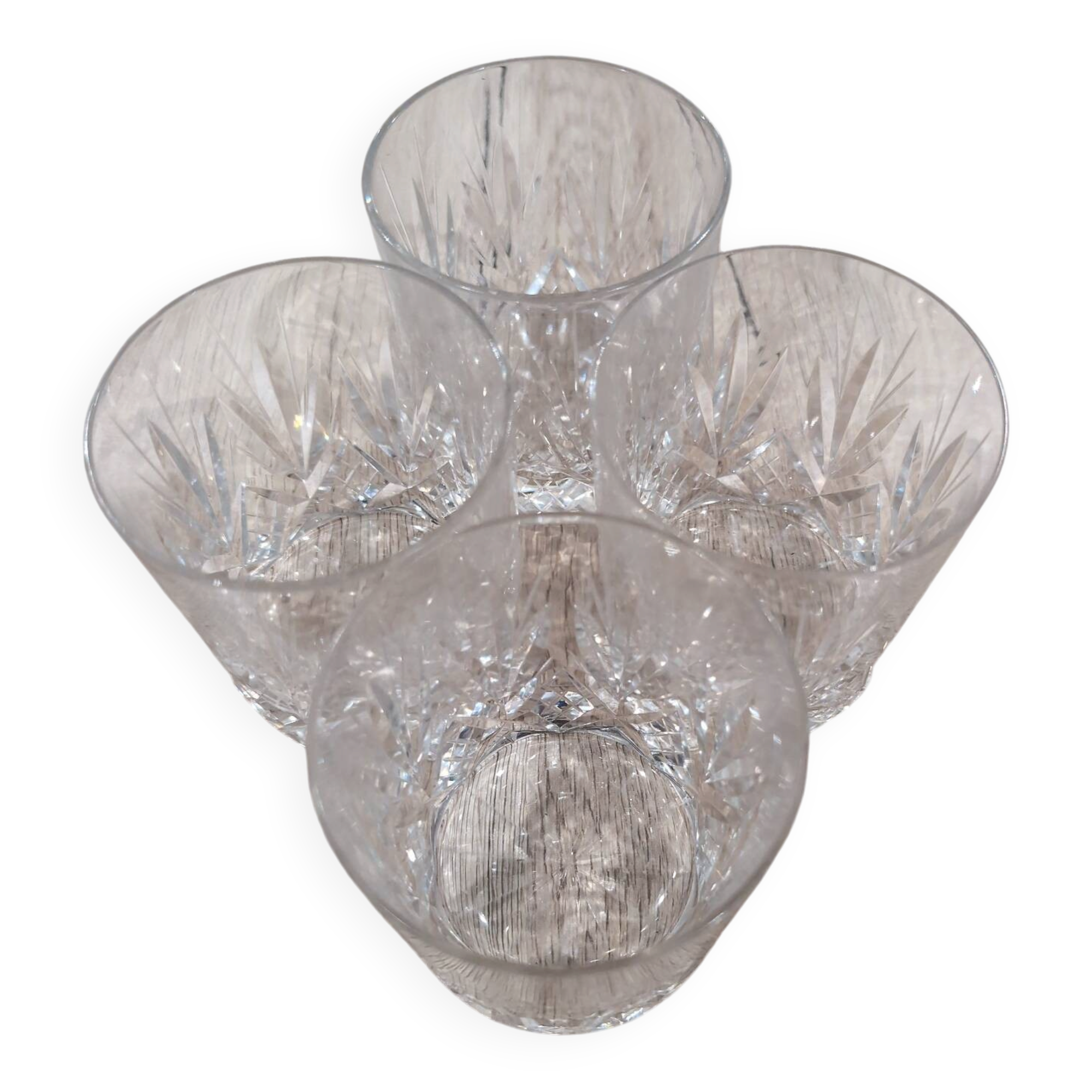 Lot 4 Verres a Whisky Cristal Taille Diamant Gobelets Old Fashioned