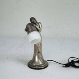 Silver Vermeil Figural Table Lamp with Opaline Glass. Italy 1960s