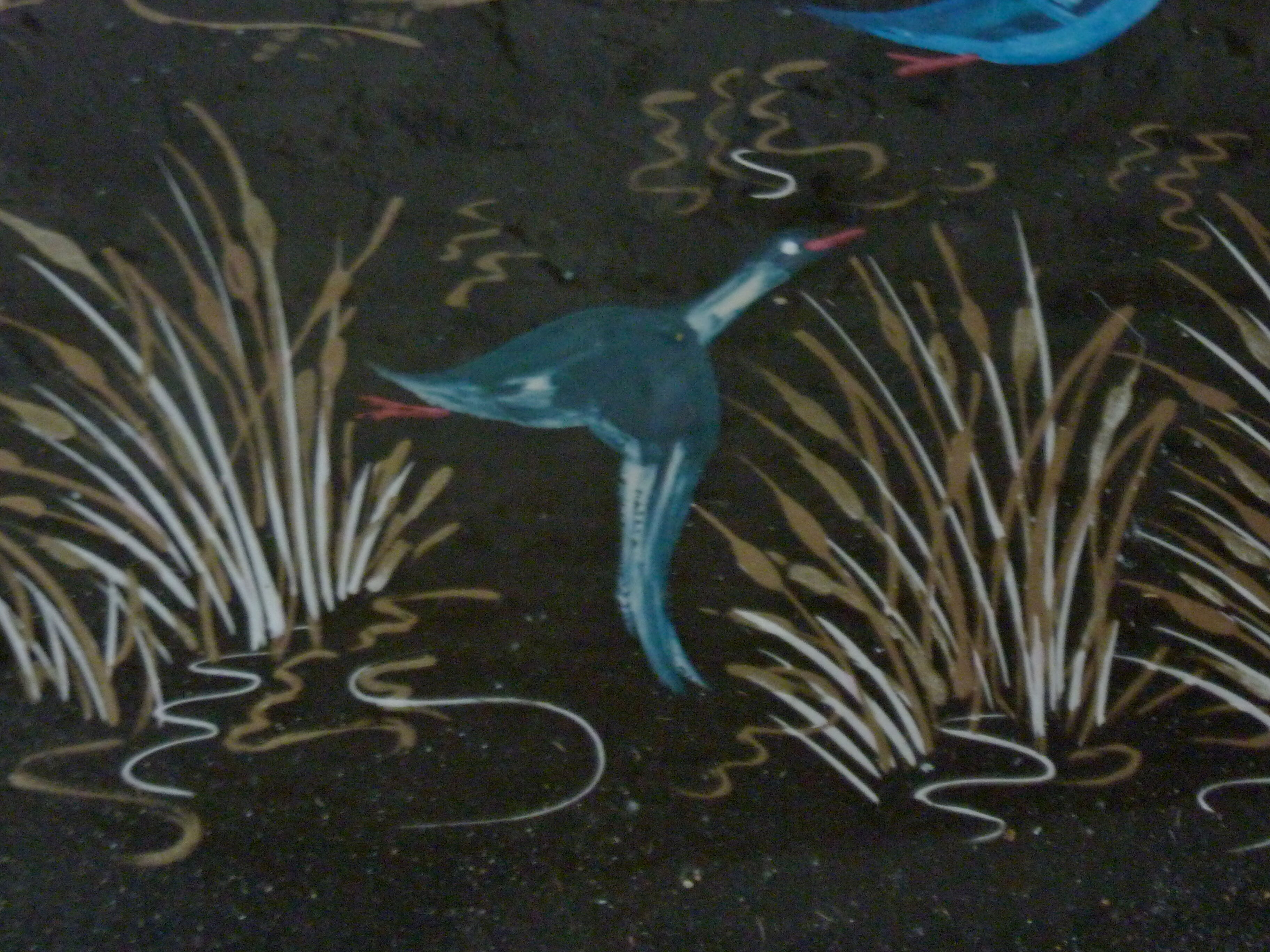 Table basse décor oiseaux bleus, années 60-70